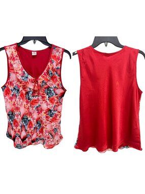 NK 100% Silk Sleeveless Red & Multicolor Feather Print Top – Size XXL